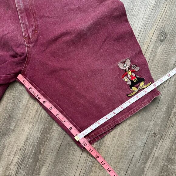Vintage Mickey Unlimited Maroon Jean Shorts Cowboy Goofy Size 32 - Picture 7 of 7